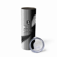 Custom New Zealand Football Skinny Tumbler Silver Fern Maori Pattern Monochrome DT05 - Polynesian Pride