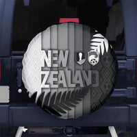 New Zealand Football Spare Tire Cover Silver Fern Maori Pattern Monochrome DT05 No hole White - Polynesian Pride
