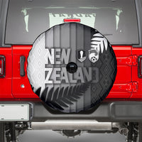 New Zealand Football Spare Tire Cover Silver Fern Maori Pattern Monochrome DT05 - Polynesian Pride