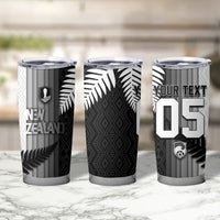 Custom New Zealand Football Tumbler Cup Silver Fern Maori Pattern Monochrome DT05 - Polynesian Pride