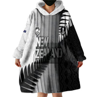 Custom New Zealand Football Wearable Blanket Hoodie Silver Fern Maori Pattern Monochrome DT05 - Polynesian Pride