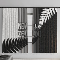 New Zealand Football Window Curtain Silver Fern Maori Pattern Monochrome