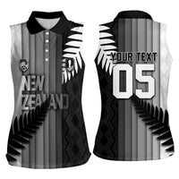 Custom New Zealand Football Women Sleeveless Polo Shirt Silver Fern Maori Pattern Monochrome DT05 - Polynesian Pride