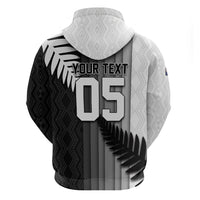 Custom New Zealand Football Zip Hoodie Silver Fern Maori Pattern Monochrome DT05 - Polynesian Pride