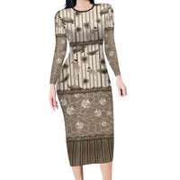 Hawaii Christmas In July Long Sleeve Bodycon Dress Beige Mele Kalikimaka Sea Animals DT05 Long Dress Beige - Polynesian Pride