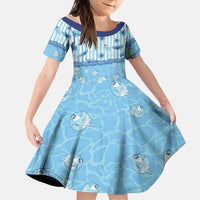 Hawaii Christmas In July Family Matching Long Sleeve Bodycon Dress and Hawaiian Shirt Sky Blue Mele Kalikimaka Sea Animals DT05 Daughter's Dress Blue - Polynesian Pride