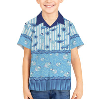 Hawaii Christmas In July Family Matching Off The Shoulder Long Sleeve Dress and Hawaiian Shirt Sky Blue Mele Kalikimaka Sea Animals DT05 Son's Shirt Blue - Polynesian Pride