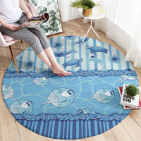 Hawaii Christmas In July Round Carpet Sky Blue Mele Kalikimaka Sea Animals