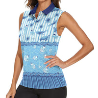Hawaii Christmas In July Women Sleeveless Polo Shirt Sky Blue Mele Kalikimaka Sea Animals DT05 - Polynesian Pride