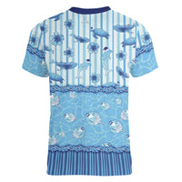 Hawaii Christmas In July Women V-Neck T-Shirt Sky Blue Mele Kalikimaka Sea Animals DT05 - Polynesian Pride