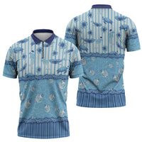 Hawaii Christmas In July Zipper Polo Shirt Sky Blue Mele Kalikimaka Sea Animals DT05 - Polynesian Pride