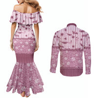 Hawaii Christmas In July Couples Matching Mermaid Dress and Long Sleeve Button Shirt Dusty Pink Mele Kalikimaka Sea Animals DT05 - Polynesian Pride