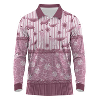 Hawaii Christmas In July Long Sleeve Polo Shirt Dusty Pink Mele Kalikimaka Sea Animals DT05 Pink - Polynesian Pride