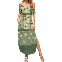 Hawaii Christmas In July Family Matching Summer Maxi Dress and Hawaiian Shirt Olive Green Mele Kalikimaka Sea Animals DT05 Mom's Dress Green - Polynesian Pride