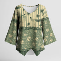 Hawaii Christmas In July Kimono Sleeve Blouse Olive Green Mele Kalikimaka Sea Animals DT05 Female Green - Polynesian Pride