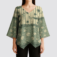 Hawaii Christmas In July Kimono Sleeve Blouse Olive Green Mele Kalikimaka Sea Animals DT05 - Polynesian Pride