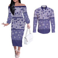 Hawaii Christmas In July Couples Matching Off The Shoulder Long Sleeve Dress and Long Sleeve Button Shirt Amethyst Purple Mele Kalikimaka Sea Animals DT05 Purple - Polynesian Pride