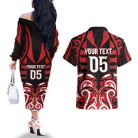 Custom Aotearoa Ngapuhi Couples Matching Off The Shoulder Long Sleeve Dress and Hawaiian Shirt Maori Pattern New Zealand DT05 - Polynesian Pride