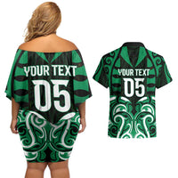 Custom Aotearoa Ngai Tahu Couples Matching Off Shoulder Short Dress and Hawaiian Shirt Maori Pattern New Zealand DT05 - Polynesian Pride