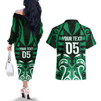 Custom Aotearoa Ngai Tahu Couples Matching Off The Shoulder Long Sleeve Dress and Hawaiian Shirt Maori Pattern New Zealand DT05 - Polynesian Pride