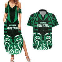 Custom Aotearoa Ngai Tahu Couples Matching Summer Maxi Dress and Hawaiian Shirt Maori Pattern New Zealand DT05 Green - Polynesian Pride