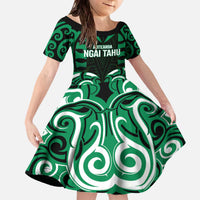 Custom Aotearoa Ngai Tahu Family Matching Off The Shoulder Long Sleeve Dress and Hawaiian Shirt Maori Pattern New Zealand DT05 Daughter's Dress Green - Polynesian Pride