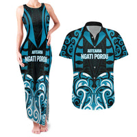 Custom Aotearoa Ngati Porou Couples Matching Tank Maxi Dress and Hawaiian Shirt Maori Pattern New Zealand DT05 Blue - Polynesian Pride