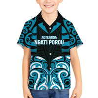 Custom Aotearoa Ngati Porou Family Matching Off Shoulder Maxi Dress and Hawaiian Shirt Maori Pattern New Zealand DT05 Son's Shirt Blue - Polynesian Pride