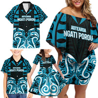 Custom Aotearoa Ngati Porou Family Matching Off Shoulder Short Dress and Hawaiian Shirt Maori Pattern New Zealand DT05 - Polynesian Pride