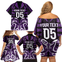 Custom Aotearoa Rangitane Family Matching Off Shoulder Short Dress and Hawaiian Shirt Maori Pattern New Zealand DT05 - Polynesian Pride