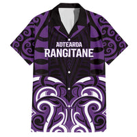 Custom Aotearoa Rangitane Family Matching Off Shoulder Short Dress and Hawaiian Shirt Maori Pattern New Zealand DT05 Dad's Shirt - Short Sleeve Purple - Polynesian Pride