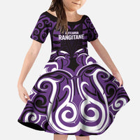 Custom Aotearoa Rangitane Family Matching Tank Maxi Dress and Hawaiian Shirt Maori Pattern New Zealand DT05 Daughter's Dress Purple - Polynesian Pride