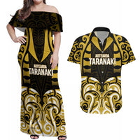 Custom Aotearoa Taranaki Couples Matching Off Shoulder Maxi Dress and Hawaiian Shirt Maori Pattern New Zealand DT05 Yellow - Polynesian Pride