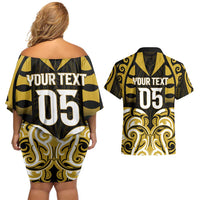 Custom Aotearoa Taranaki Couples Matching Off Shoulder Short Dress and Hawaiian Shirt Maori Pattern New Zealand DT05 - Polynesian Pride