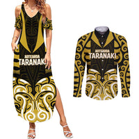 Custom Aotearoa Taranaki Couples Matching Summer Maxi Dress and Long Sleeve Button Shirt Maori Pattern New Zealand - Polynesian Pride