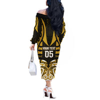 Custom Aotearoa Taranaki Off The Shoulder Long Sleeve Dress Maori Pattern New Zealand - Polynesian Pride