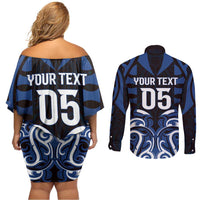Custom Aotearoa Ngati Tuwharetoa Couples Matching Off Shoulder Short Dress and Long Sleeve Button Shirt Maori Pattern New Zealand DT05 - Polynesian Pride