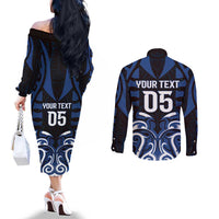 Custom Aotearoa Ngati Tuwharetoa Couples Matching Off The Shoulder Long Sleeve Dress and Long Sleeve Button Shirt Maori Pattern New Zealand DT05 - Polynesian Pride
