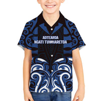 Custom Aotearoa Ngati Tuwharetoa Family Matching Puletasi and Hawaiian Shirt Maori Pattern New Zealand DT05 Son's Shirt Navy - Polynesian Pride