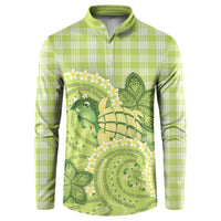 Hawaii Palaka Button Sweatshirt Cute Green Mango Turtle On The Waves DT05 Green - Polynesian Pride