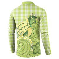 Hawaii Palaka Button Sweatshirt Cute Green Mango Turtle On The Waves DT05 - Polynesian Pride