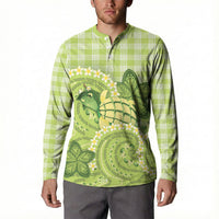 Hawaii Palaka Button Sweatshirt Cute Green Mango Turtle On The Waves DT05 - Polynesian Pride
