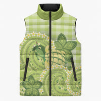 Hawaii Palaka Sleeveless Puffer Jacket Cute Green Mango Turtle On The Waves DT05 Unisex Green - Polynesian Pride