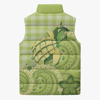 Hawaii Palaka Sleeveless Puffer Jacket Cute Green Mango Turtle On The Waves DT05 - Polynesian Pride