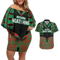 Custom Aotearoa Ngati Hine Couples Matching Off Shoulder Short Dress and Hawaiian Shirt Maori Pattern New Zealand DT05 Green - Polynesian Pride