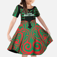 Custom Aotearoa Ngati Hine Family Matching Off Shoulder Maxi Dress and Hawaiian Shirt Maori Pattern New Zealand DT05 Daughter's Dress Green - Polynesian Pride