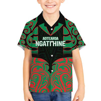 Custom Aotearoa Ngati Hine Family Matching Off Shoulder Short Dress and Hawaiian Shirt Maori Pattern New Zealand DT05 Son's Shirt Green - Polynesian Pride