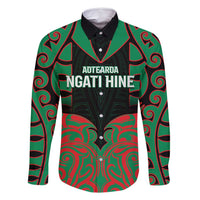 Custom Aotearoa Ngati Hine Family Matching Summer Maxi Dress and Hawaiian Shirt Maori Pattern New Zealand DT05 Dad's Shirt - Long Sleeve Green - Polynesian Pride