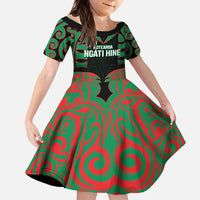 Custom Aotearoa Ngati Hine Family Matching Tank Maxi Dress and Hawaiian Shirt Maori Pattern New Zealand DT05 Daughter's Dress Green - Polynesian Pride