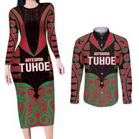 Custom Aotearoa Tuhoe Couples Matching Long Sleeve Bodycon Dress and Long Sleeve Button Shirt Maori Pattern New Zealand - Polynesian Pride